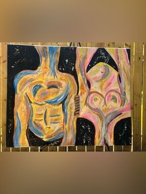 Abstract Couple Figures Canvas Art - Multicolor